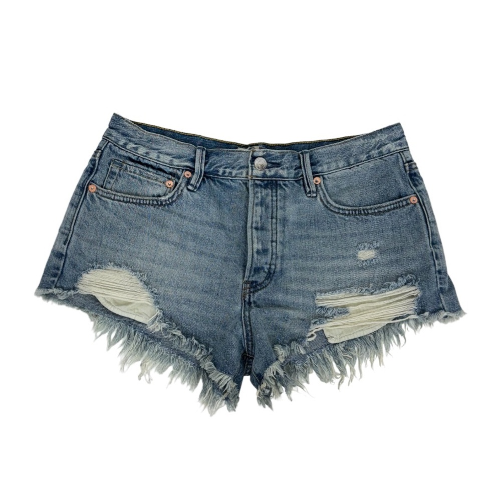 We The Free People Distressed Fringe Hem High Waisted Cutoff Jean Shorts Size 27